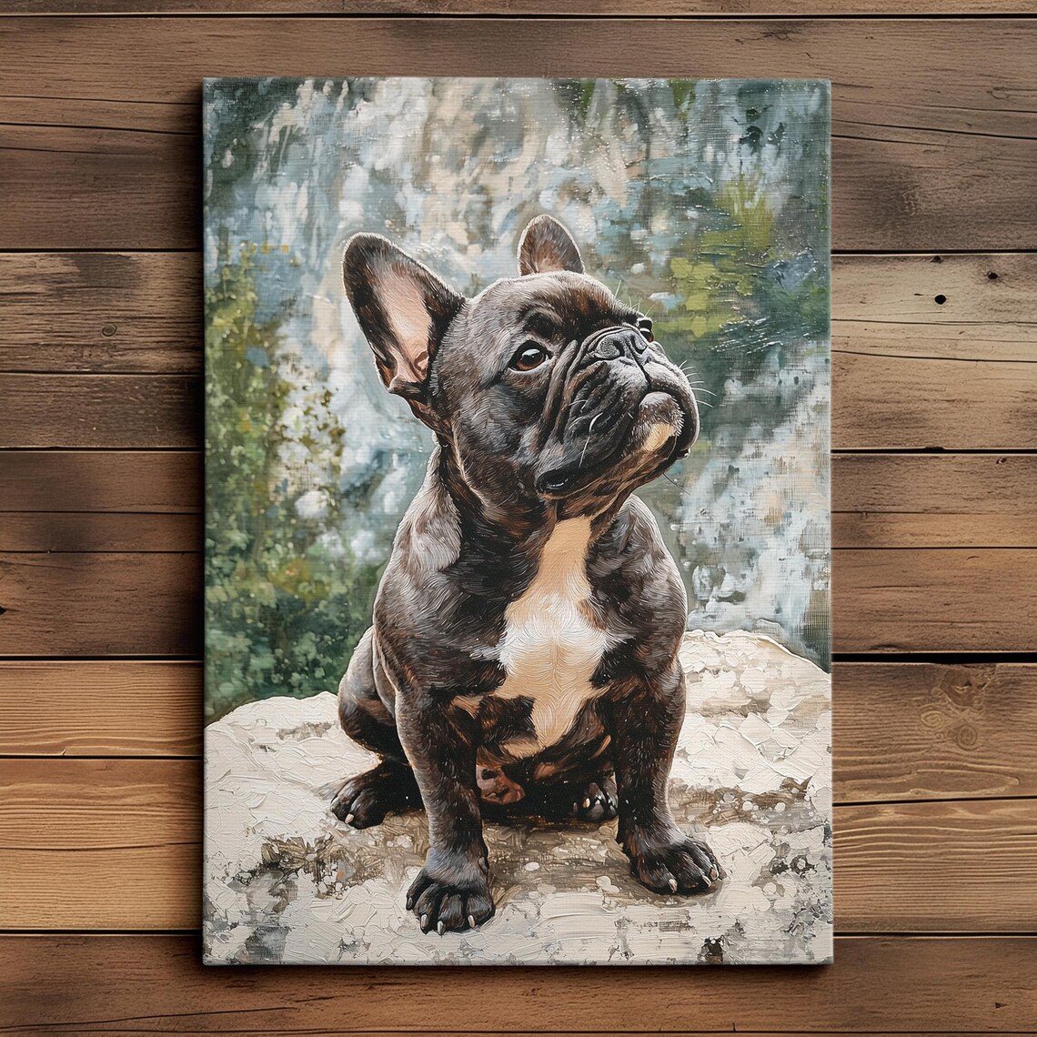 French Bulldog Puppy Oil Portrait Sitting Outdoors Poster Art
