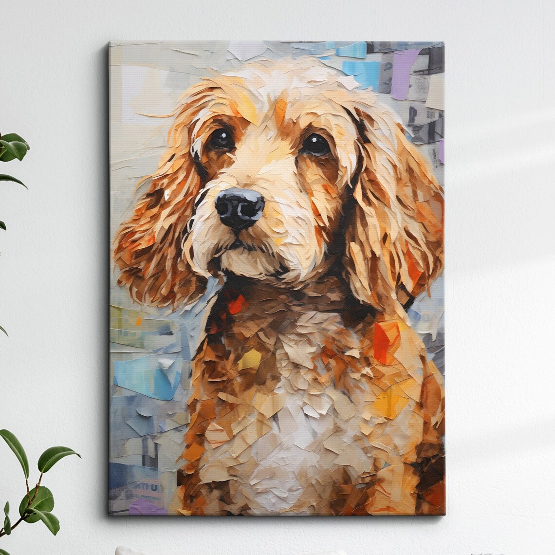 Fluffy Apricot Dog Paper Mache Style Portrait Modern Pet Poster