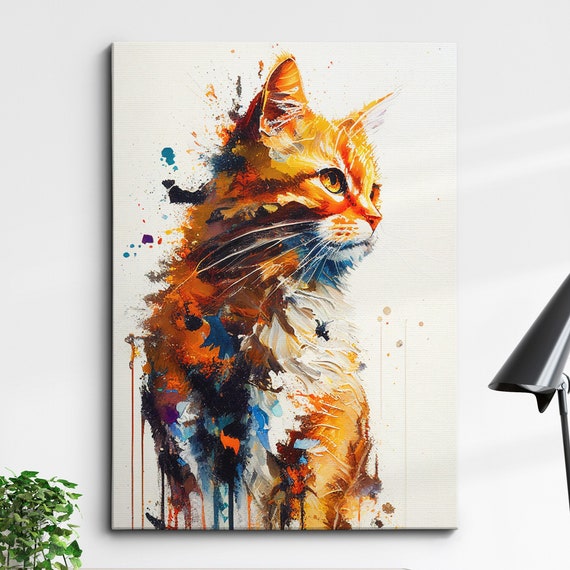 Cat Pet Abstract Modern Painting Wall Art Framed Canvas Poster Print Home Kitchen Office Room Decor Gifts