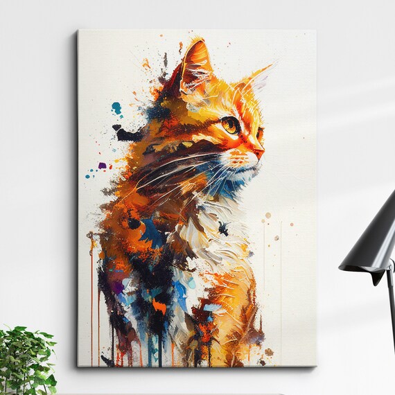 Ginger Cat Watercolor Splash Profile Modern Pet Portrait Poster