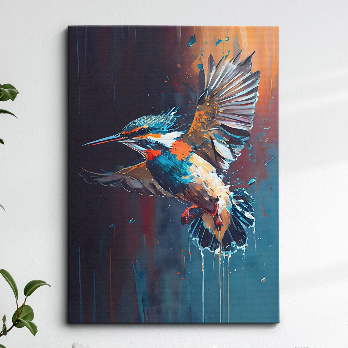 Kingfisher Abstract Bird Oil Painting, Wall Art Print