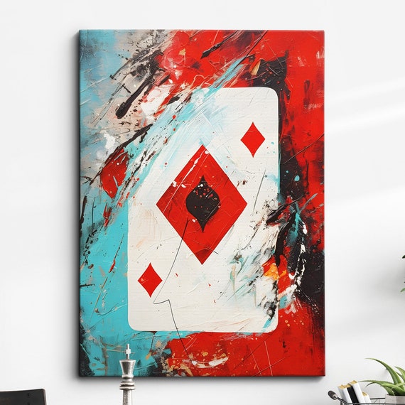 Diamond Playing Card Style Poker Games Abstract Oil Painting Wall Art Framed Canvas Poster Print Home Kitchen Office Room Decor Gifts