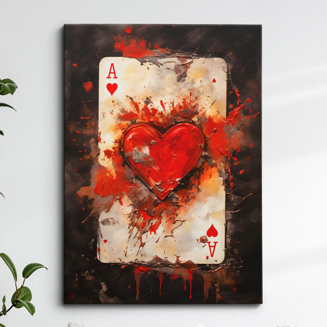 Ace of Hearts Abstract Playing Card Red Pop Art Painting Poster