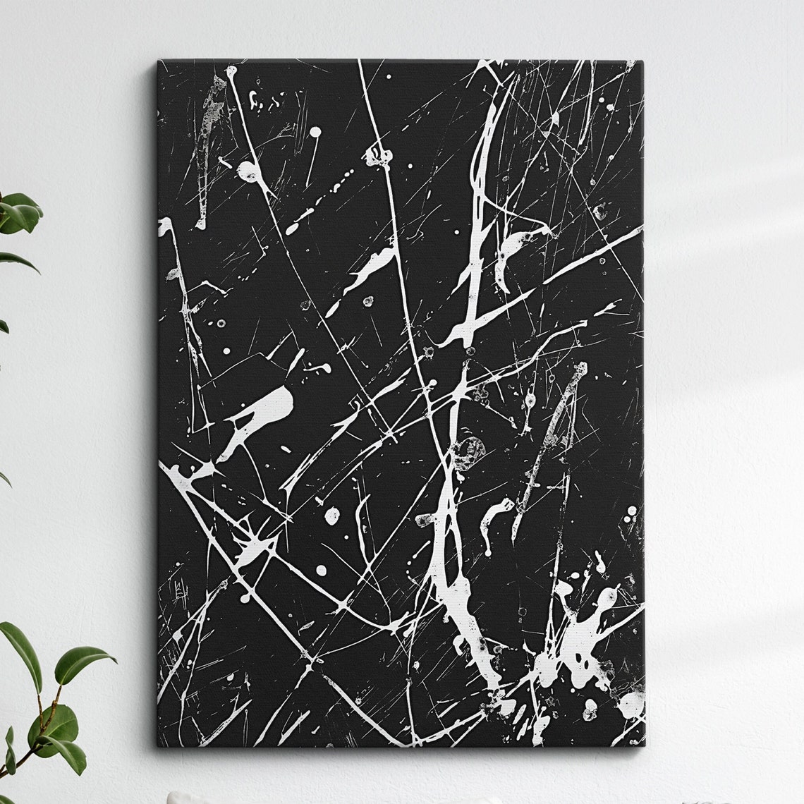 Black and White Abstract Paint Splatter Bold Monochrome Wall Art