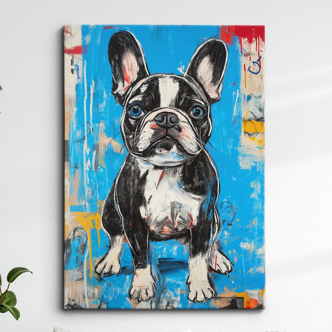 French Bulldog Fun Blue Animal Dog Pet Lover Oil Painting Wall Art Framed Canvas Poster Print Home Kitchen Living Room Decor Gifts