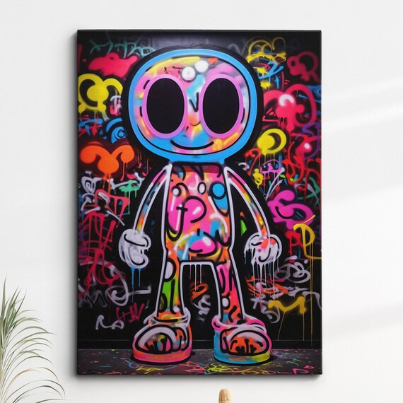 Neon Graffiti Cartoon Character Colorful Street Art Style Poster