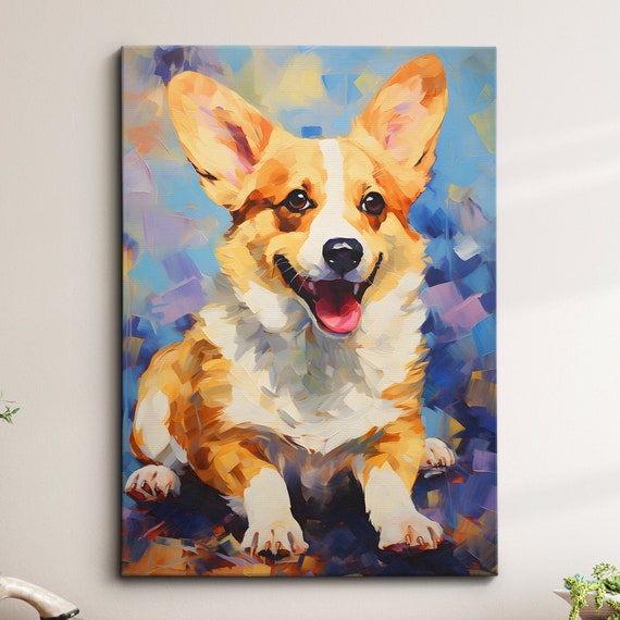 Corgi Fun Animal Dog Pet Lover Abstract Oil Painting Wall Art Framed Canvas Poster Print Home Kitchen Office Room Decor Gifts