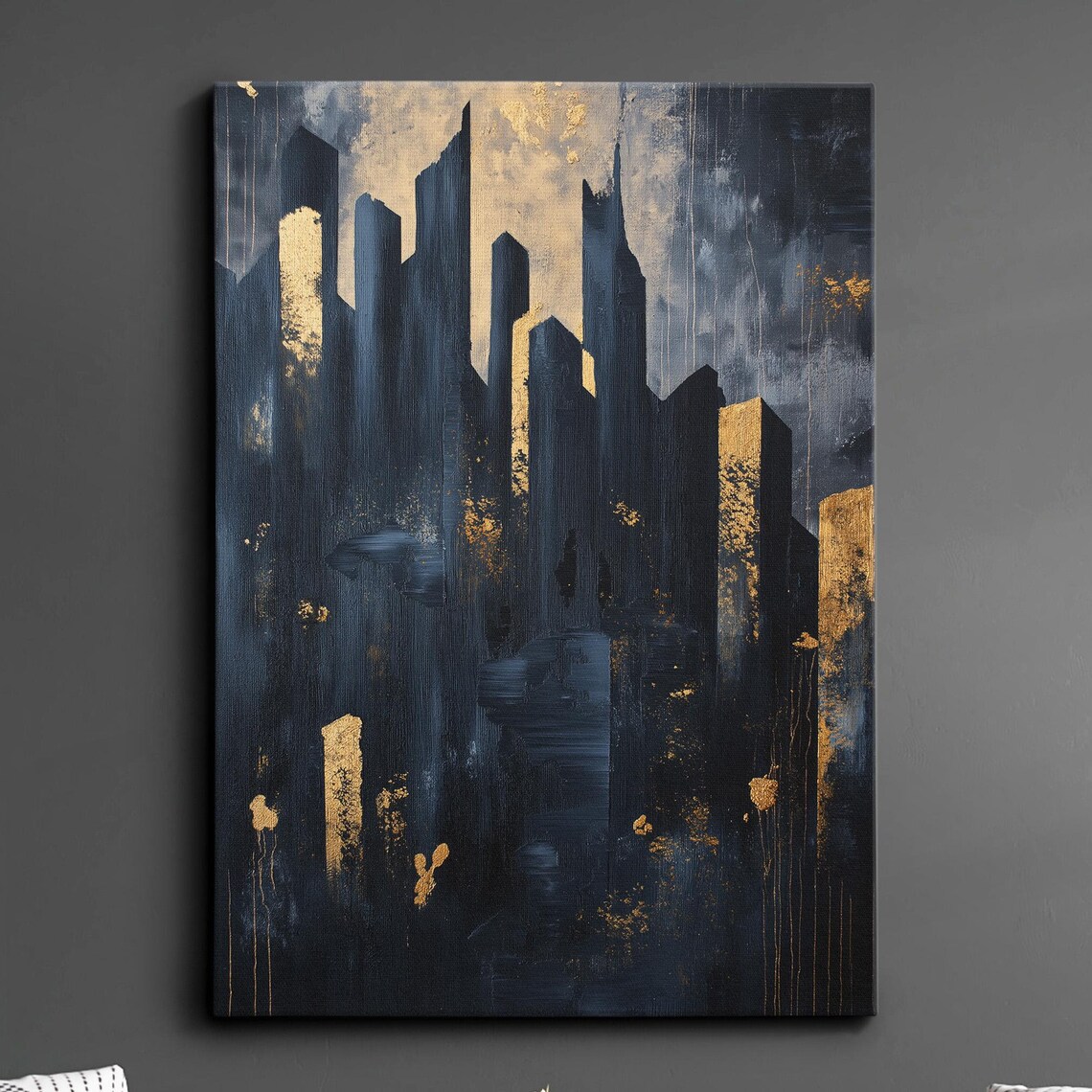 Abstract Black Gold City Skyline Luxury Oil Painting Art Poster