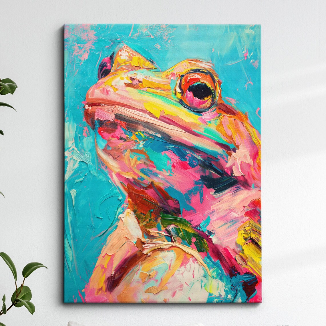 Colorful Frog Close Up Textured Impasto Oil Painting Animal Poster
