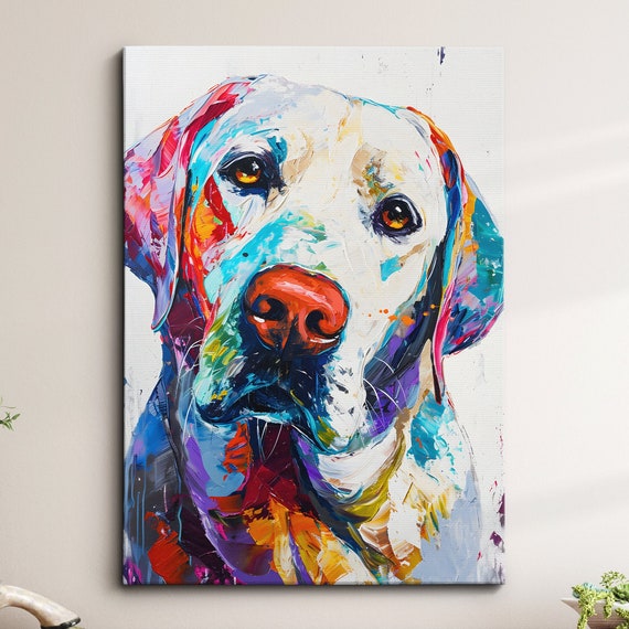 Labrador Retriever Fun Animal Dog Pet Lover Abstract Oil Painting Wall Art Framed Canvas Poster Print Home Kitchen Living Room Decor Gift