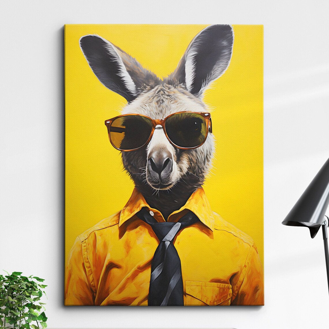 Kangaroo Wearing Sunglasses Shirt and Tie Funny Yellow Poster
