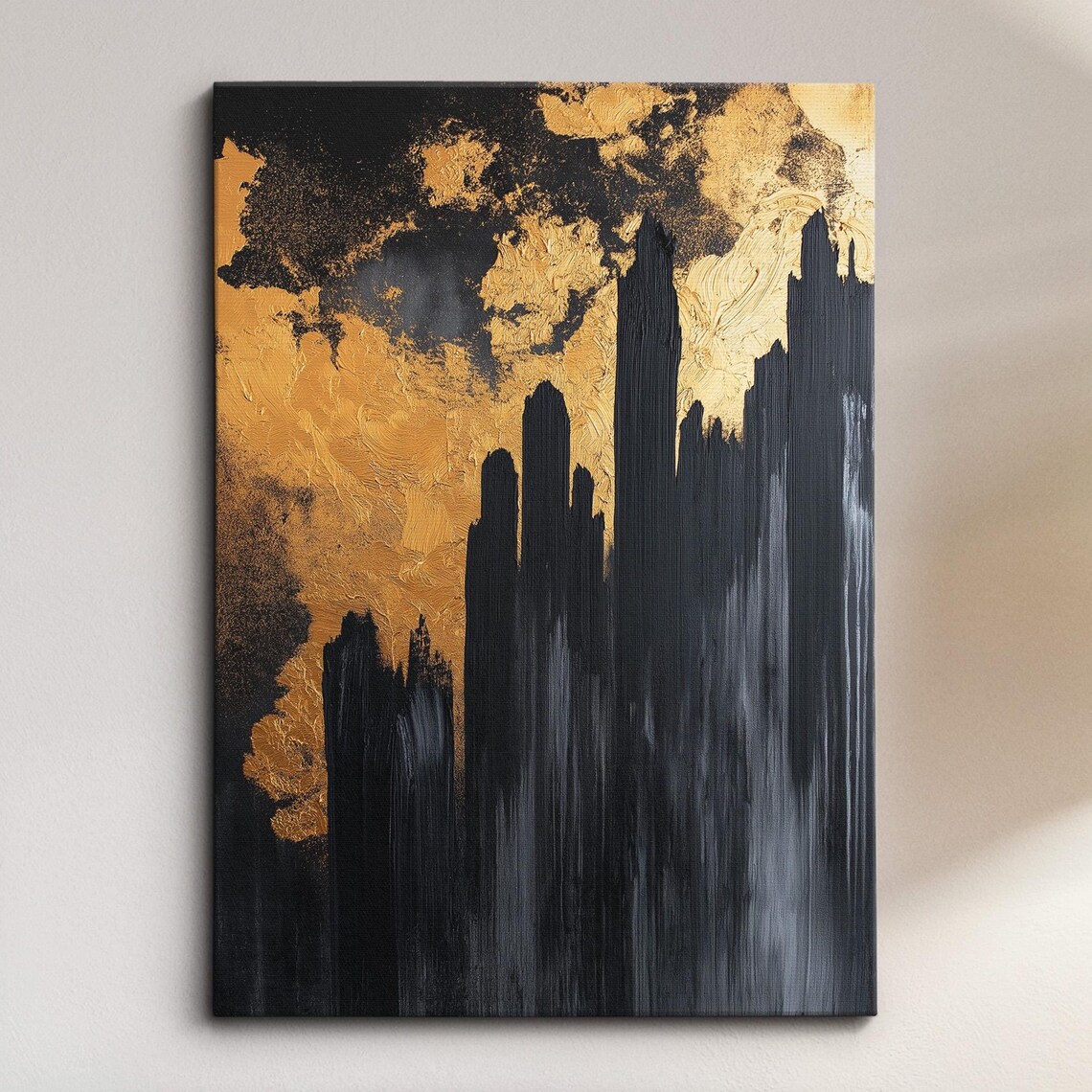 Black Gold City Skyline Silhouette Abstract Modern Art Poster