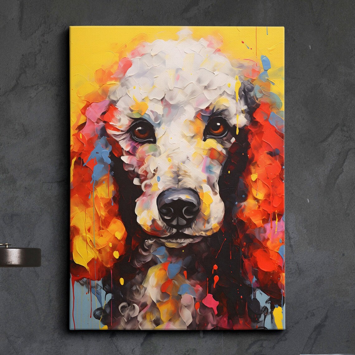 White Poodle Colorful Impasto Oil Painting Pet Portrait Wall Art
