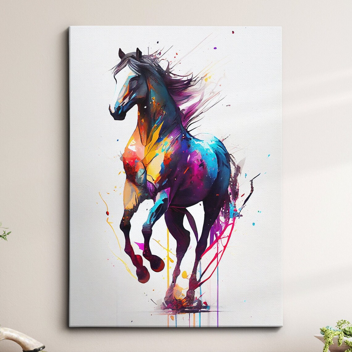 Colorful Splatter Horse Abstract Painting Canvas Wall Art Decor