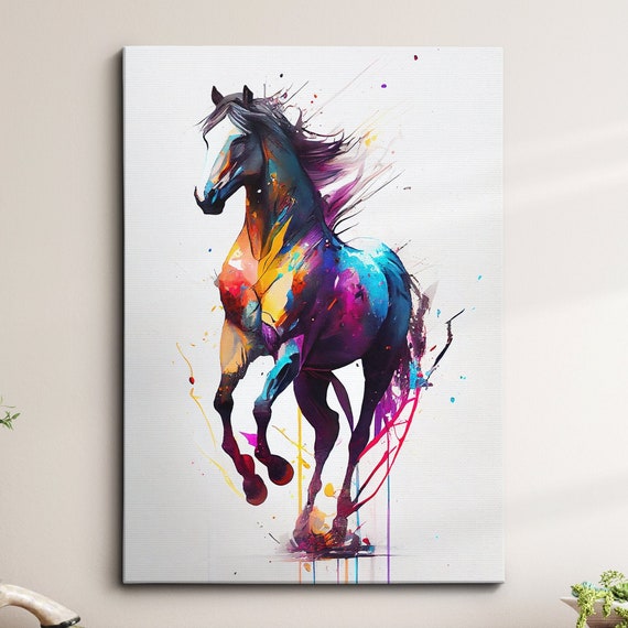 Colorful Horse Animal Abstract Oil Painting Splatter Style Wall Art Framed Canvas Poster Print Home Kitchen Office Room Decor Gifts