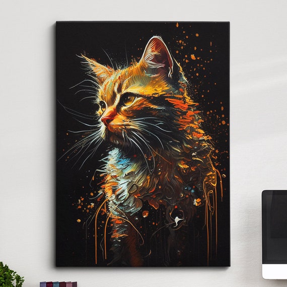 Cat Pet Abstract Modern Painting Wall Art Framed Canvas Poster Print Home Kitchen Office Room Decor Gifts