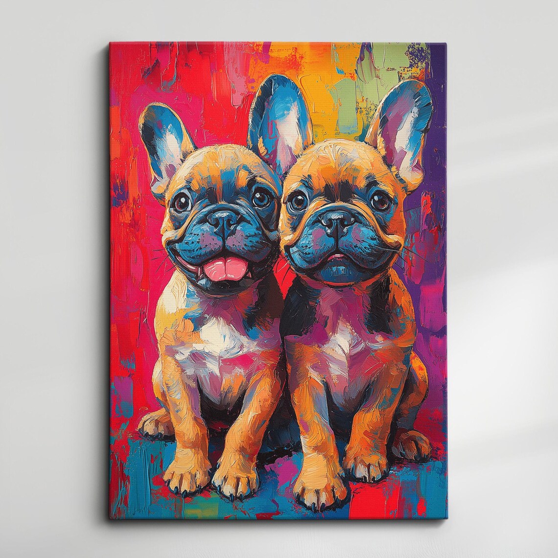 Two French Bulldog Puppies Colorful Pop Art Portrait Dog Poster