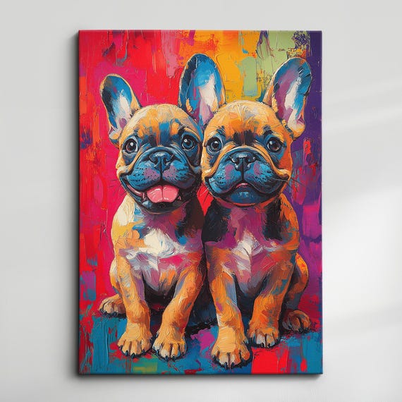 French Bulldogs Paint Splash Dog Pet Abstract Modern Painting Wall Art Oil Framed Canvas Poster Home Kitchen Office Room Decor