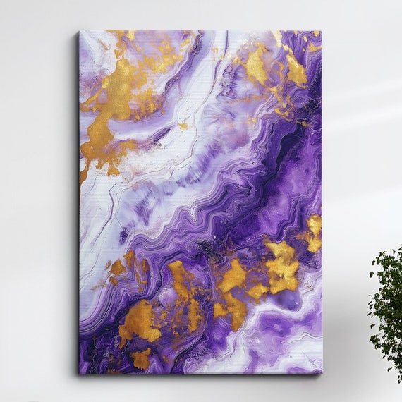 Abstract Floral Wall Art Purple Gold Modern Oil Painting Canvas Print Minimalist Home Decor For Living Room Bedroom Gift Ideas