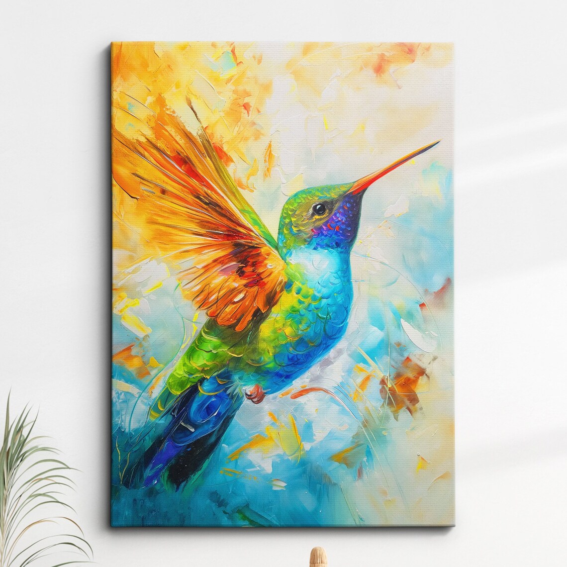 Hummingbird Abstract Oil Painting Splatter Style Art Print