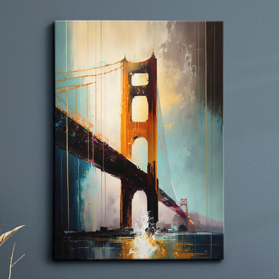 San Francisco Bay Golden Gate Bridge Abstract America Modern Painting Wall Art Framed Canvas Poster Print Homeoffice Room Decor Gifts