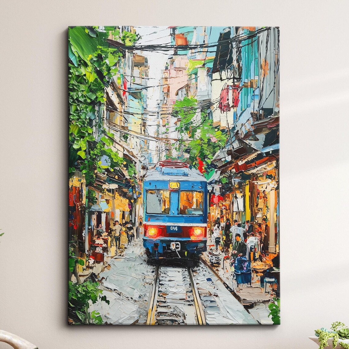 Hanoi Train Street Oil Painting Style Travel Poster