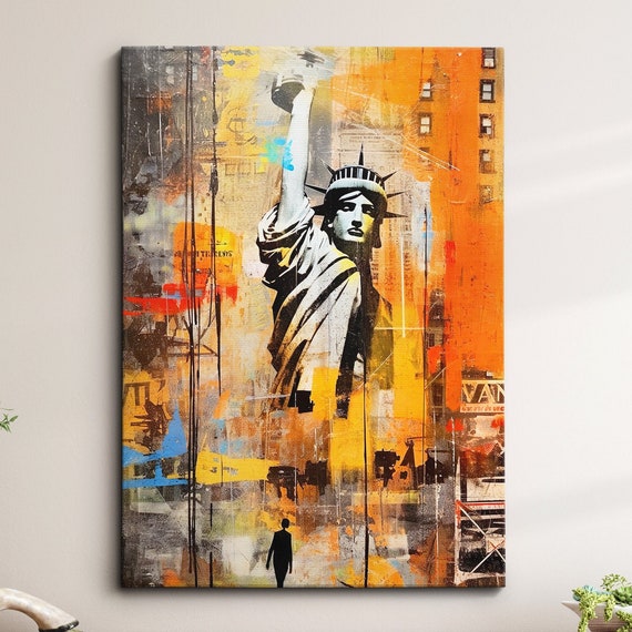 Statue Of Liberty New York Picasso Basquiat Abstract Oil Painting Wall Art Framed Canvas Poster Print Home Kitchen Office Room Decor Gift