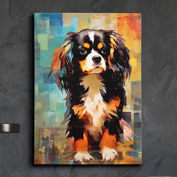 Cavalier King Charles Picasso Basquiat Abstract Painting Dog Pet Puppy Wall Art Framed Canvas Poster Print Home Office Room Decor Gifts