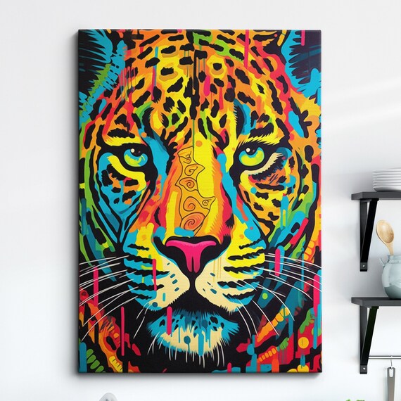 Leopard Pop Art Style Abstract Modern Painting Wall Framed Canvas Poster Print Home Kitchen Office Room Decor Gifts