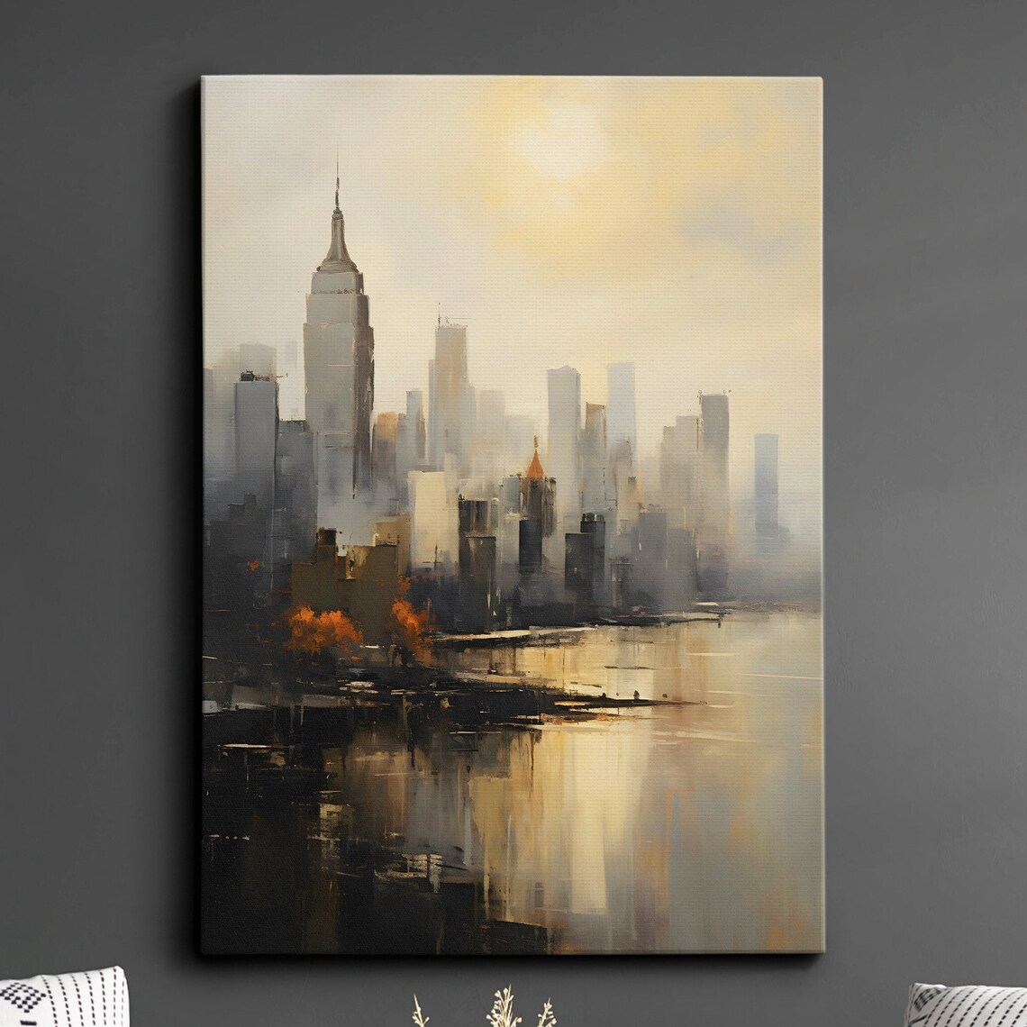 New York City Sunset Skyline, Retro Vintage Travel Poster
