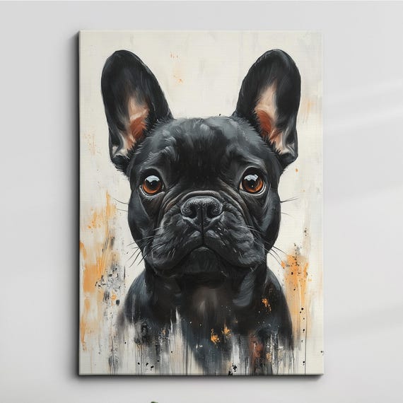 French Bulldog Fun Animal Dog Pet Lover Abstract Oil Painting Wall Art Framed Canvas Poster Print Home Kitchen Living Room Decor Gifts