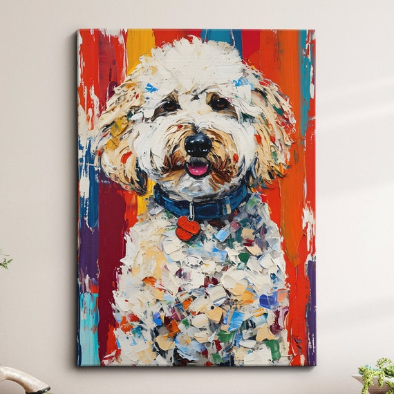Colorful Cockapoo Fun Animal Dog Pet Lover Abstract Oil Painting Wall Art Framed Canvas Poster Print Home Kitchen Living Room Decor Gift
