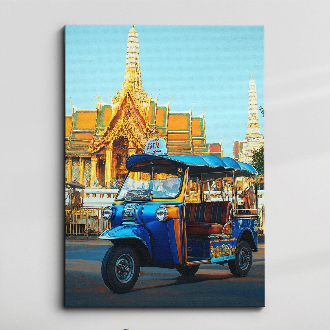 Blue Tuk Tuk in Front of Bangkok Grand Palace Painting Poster