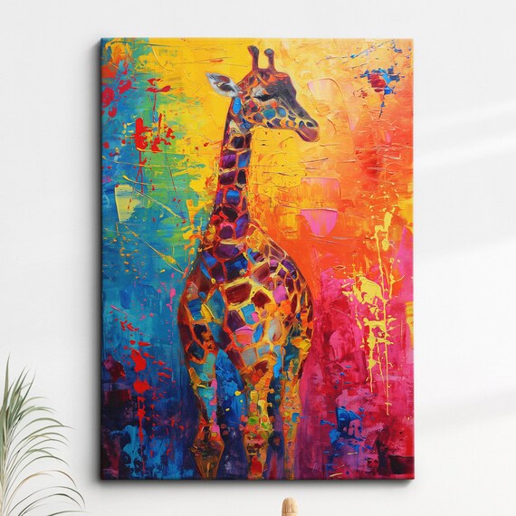 Colorful Giraffe Body Abstract Oil Painting Splatter Style Wall Art Framed Canvas Poster Print Home Kitchen Office Room Decor Gifts