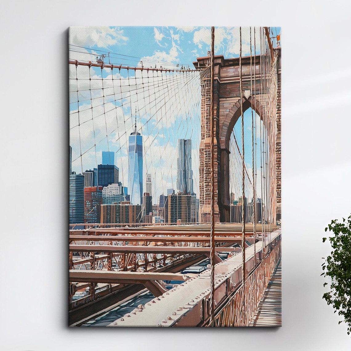 Brooklyn Bridge Pedestrian Walkway Cables Skyline View Poster