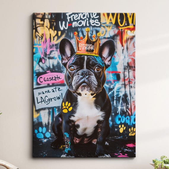 French Bulldog Grafiti Dog Pet Abstract Modern Painting Wall Art Oil Framed Canvas Poster Home Kitchen Office Room Decor Gift