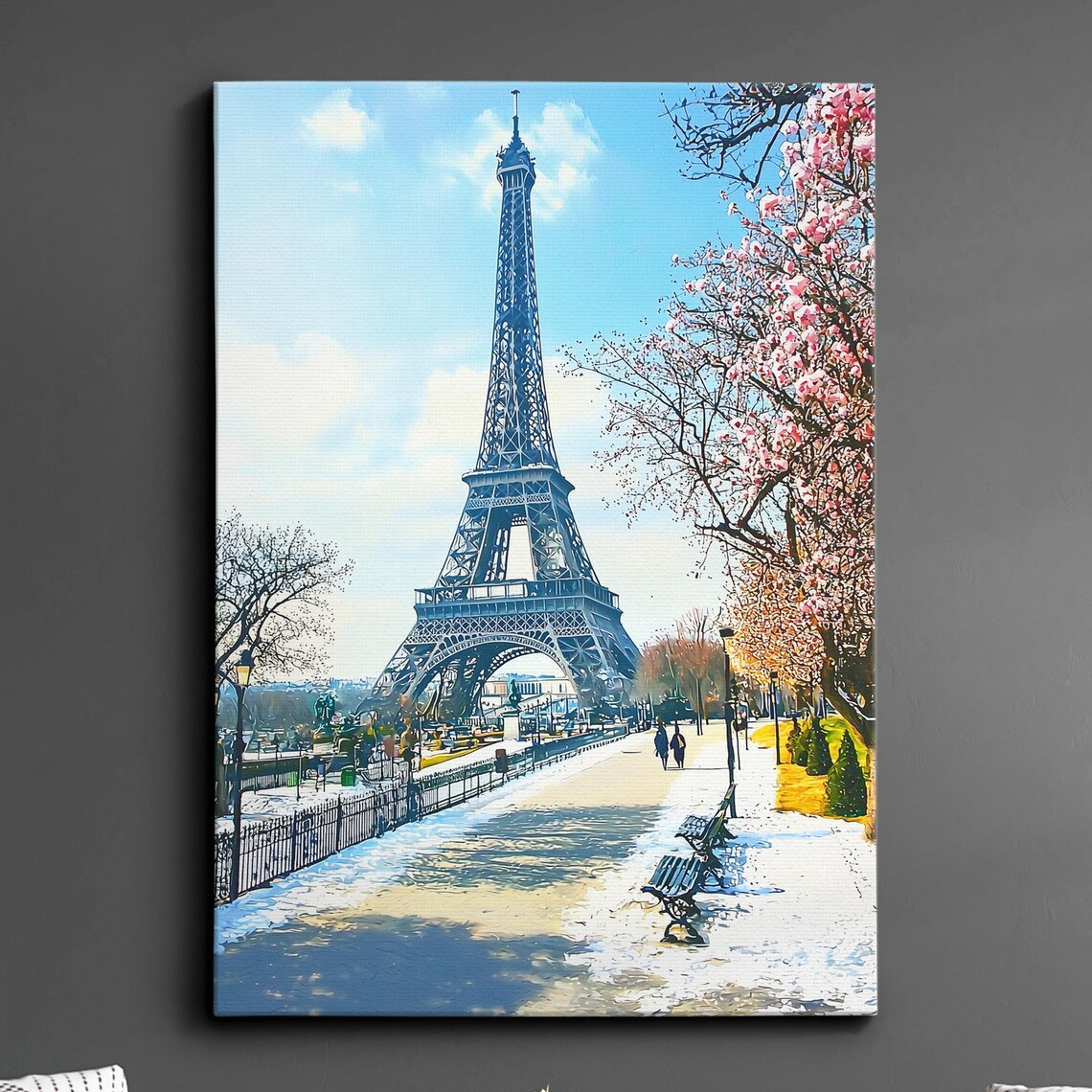 Paris Eiffel Tower Winter Snowfall Oil Painting Blossom Poster