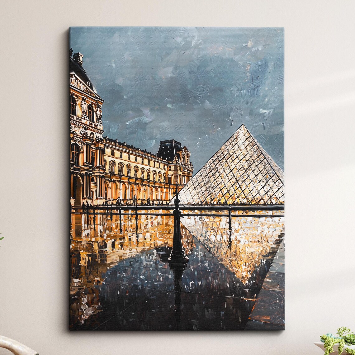 Louvre Museum Glass Pyramid Dusk Palette Knife Painting Poster