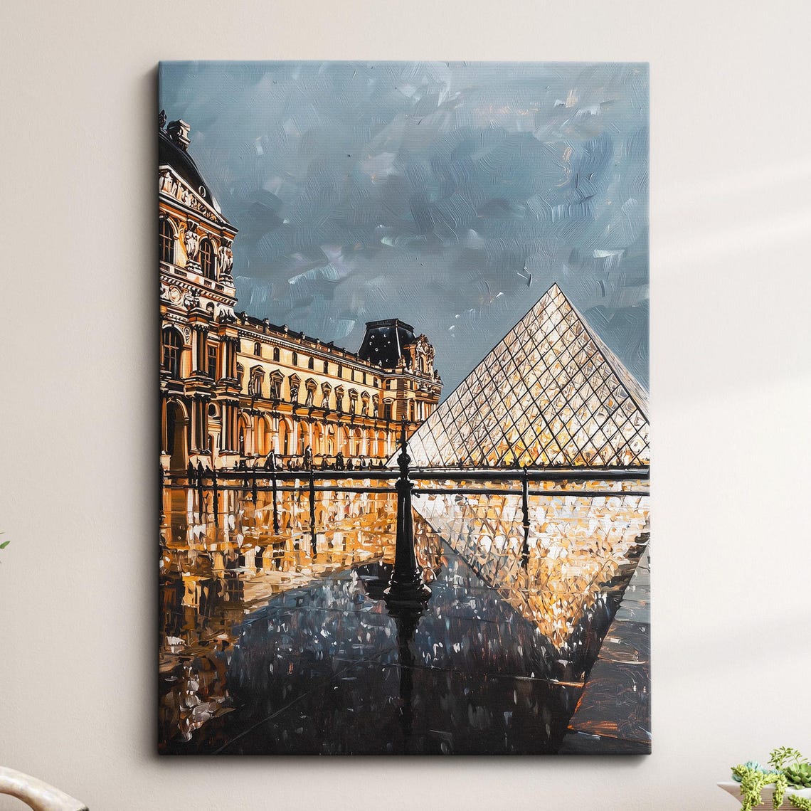 Louvre Museum Paris Oil Painting Palette Knife Style France Wall Art Framed Canvas Poster Print Kitchen Living Room Home Decor Gifts
