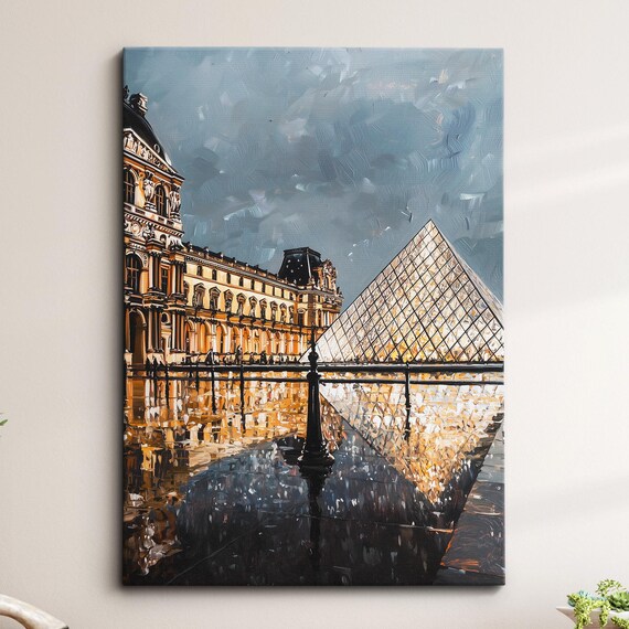 Louvre Museum Paris Oil Painting Palette Knife Style France Wall Art Framed Canvas Poster Print Kitchen Living Room Home Decor Gifts