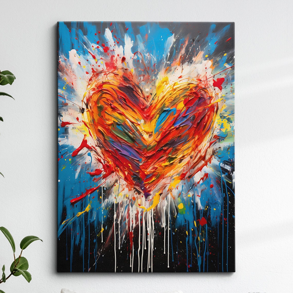 Exploding Colorful Heart Abstract Oil Painting Canvas Poster