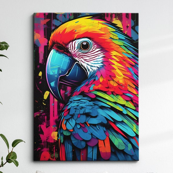 Fun Parrot Graffiti Pet Animal Abstract Oil Painting Wall Art Framed Canvas Poster Print Home Kitchen Office Bedroom Decor Gift For Kids