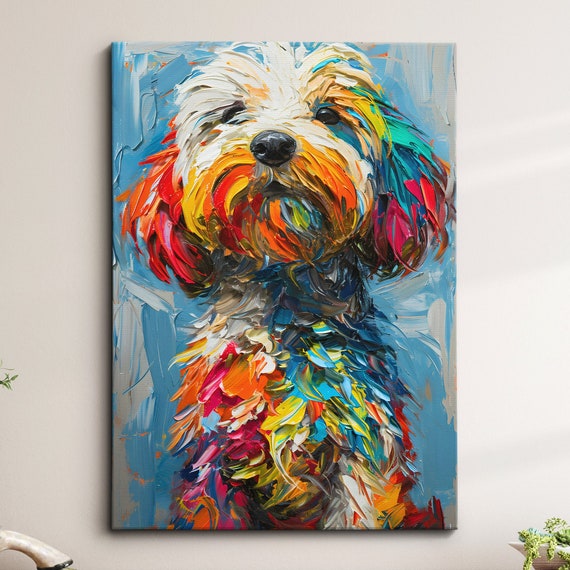 Cockapoo Fun Animal Dog Pet Lover Abstract Oil Painting Wall Art Framed Canvas Poster Print Home Kitchen Living Room Decor Gifts