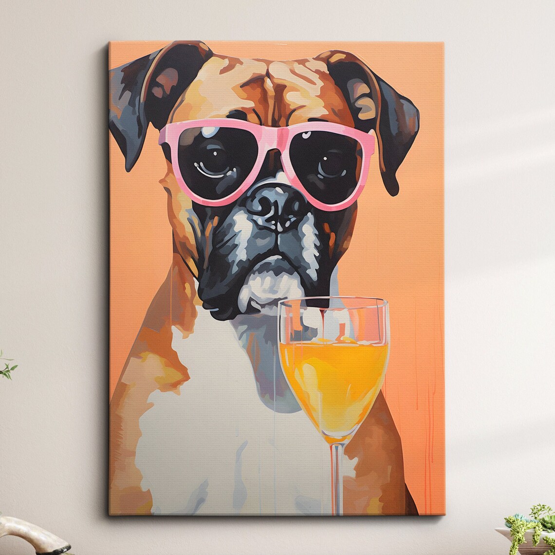 Boxer With Glasses Drinking Fun Animal Art Print