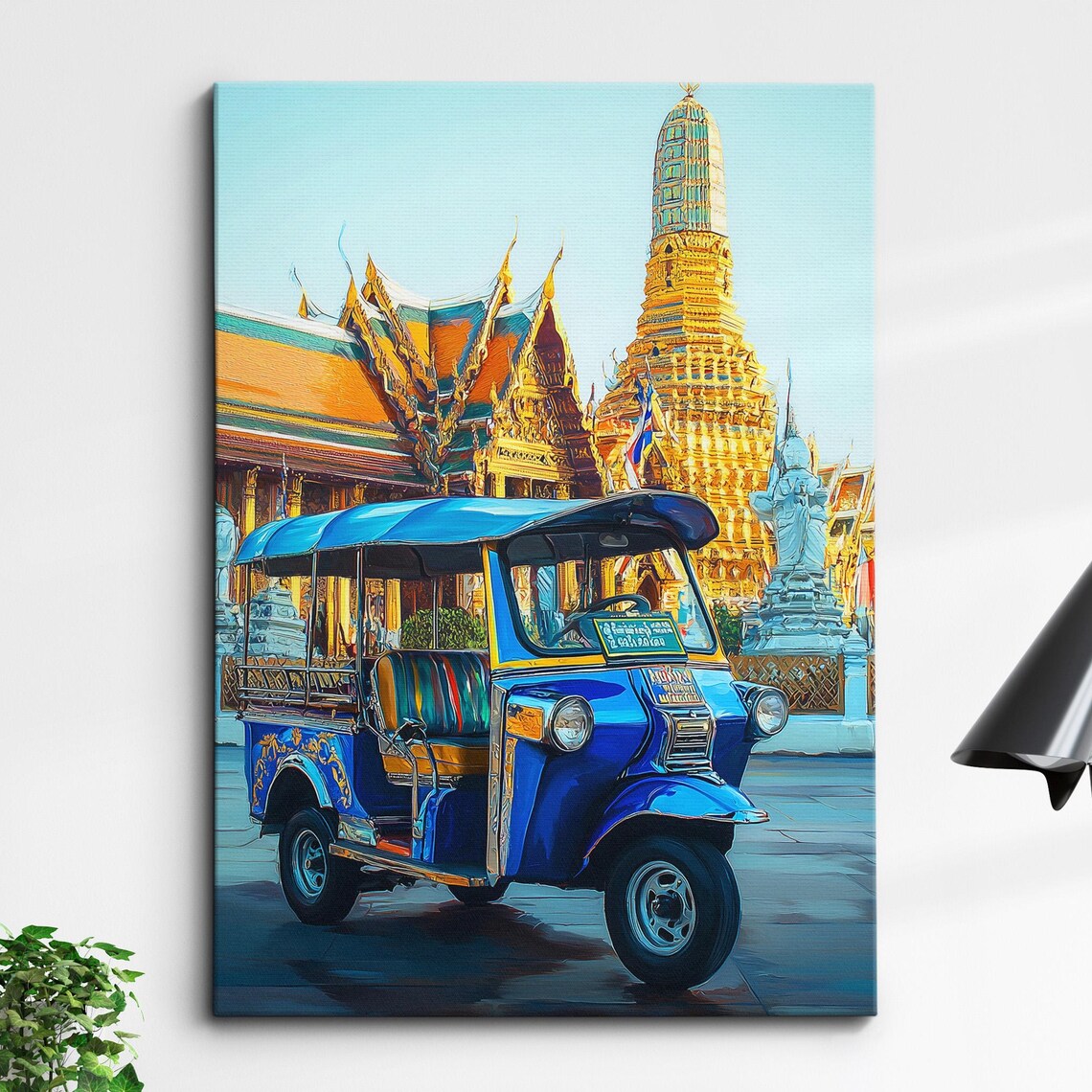 Blue Tuk Tuk at the Golden Grand Palace Bangkok Canvas Travel Poster