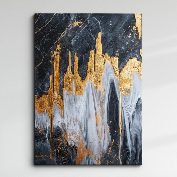 Modern Abstract Black Gold Cityscape Geometric Oil Painting Wall Art Framed Canvas Poster Print Home Living Room Decor Gift Ideas