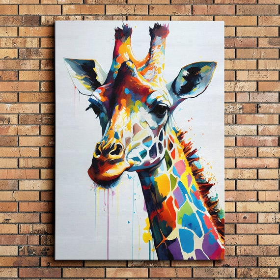 Colorful Giraffe Abstract Oil Painting, Animal Art Print