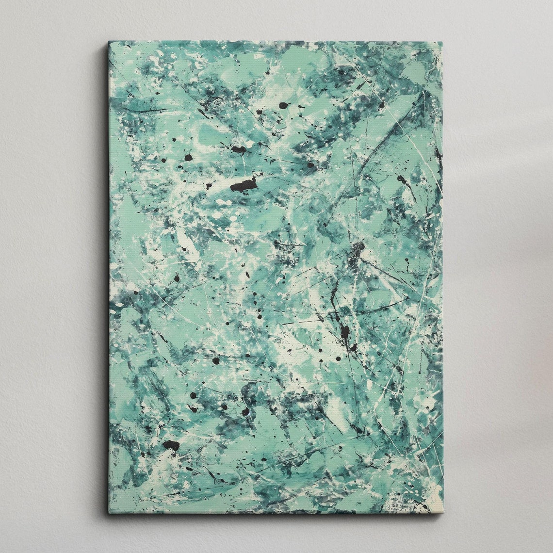 Teal White Abstract Marble Splatter Modern Exhibition Poster