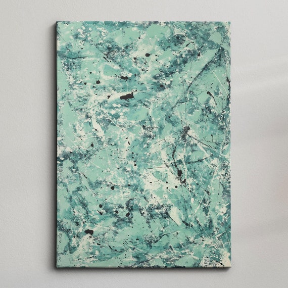 Modern Abstract Teal White Free Form Exhibition Oil Painting Wall Art Framed Canvas Poster Print Home Living Room Decor