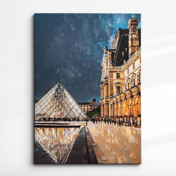 Louvre Museum Paris Oil Painting Palette Knife Style France Wall Art Framed Canvas Poster Print Kitchen Living Room Home Decor Gifts